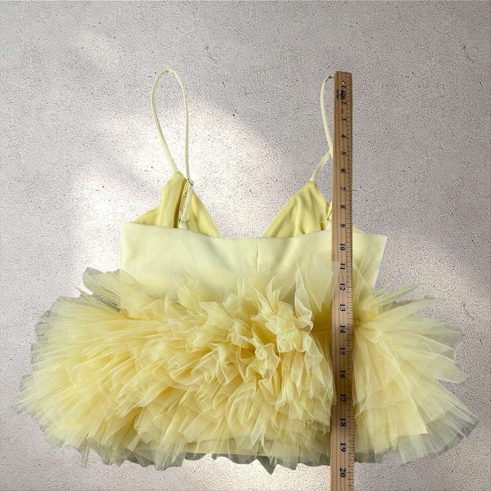 Zara Tulle Tank Blouse Babydoll Peplum Top Butter Yellow NWT Sz S 4772/005/300 - Picture 7 of 7